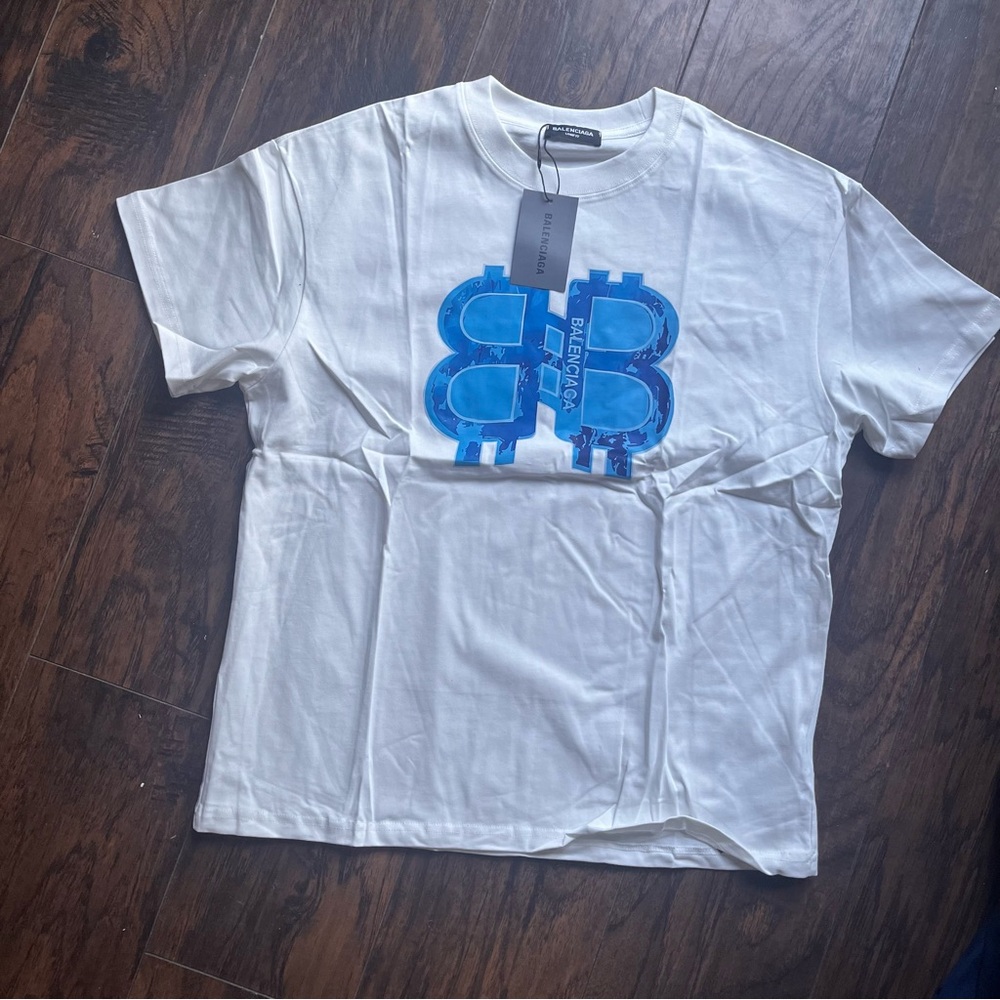 Balenciaga White Tee with Blue Graphic